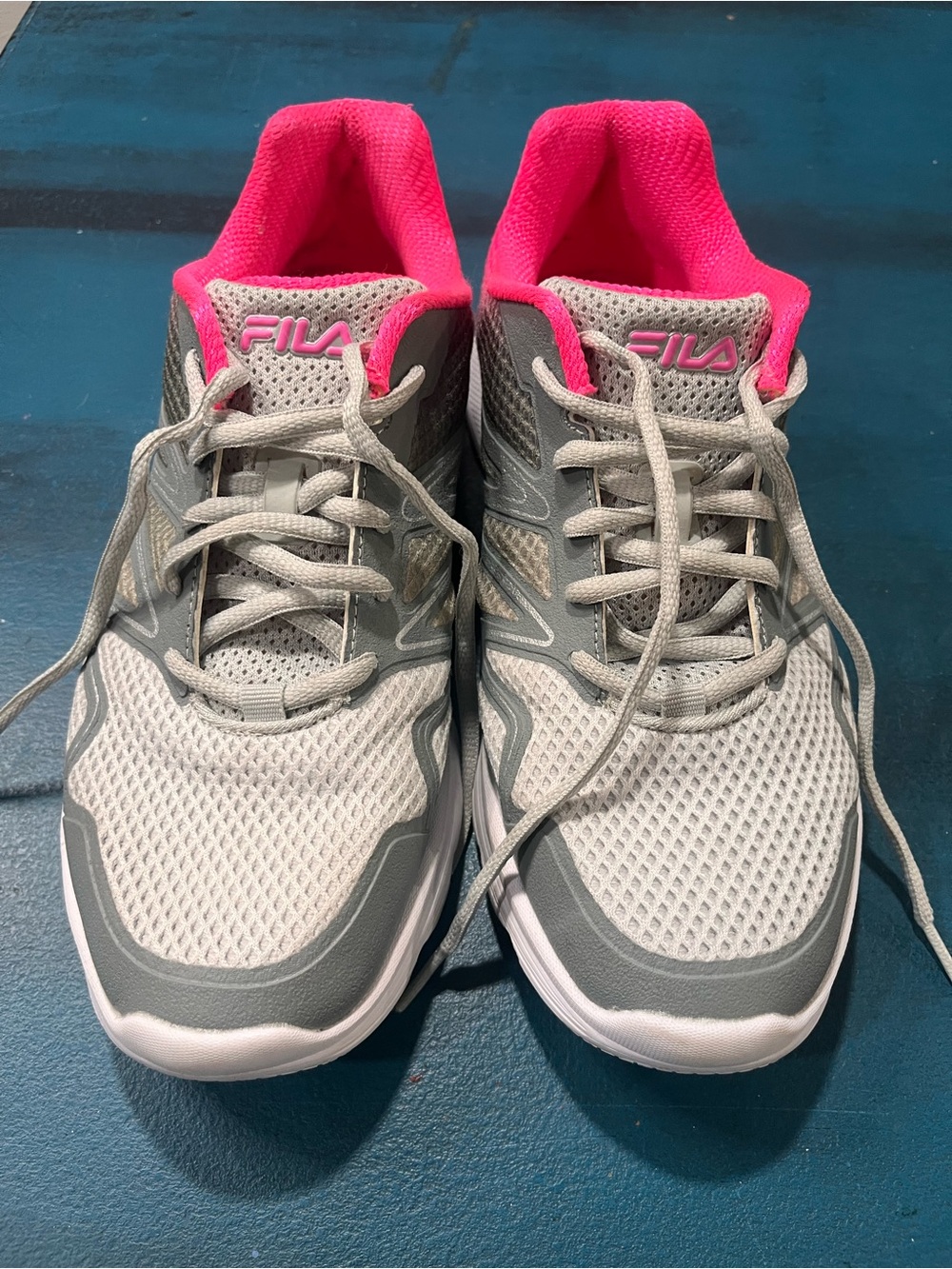Fila Women's Gray Mesh Athletic Sneakers with Pink Lining